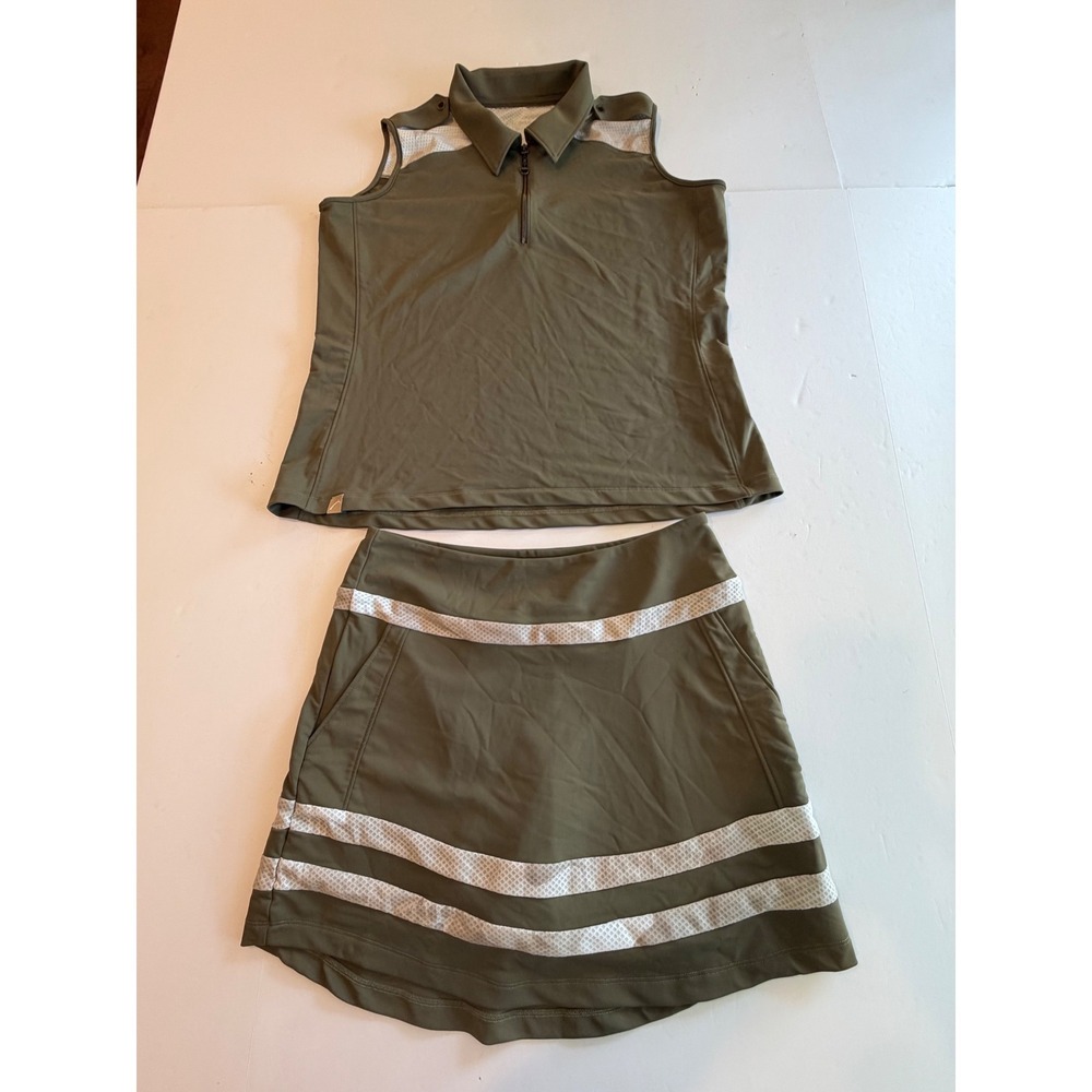 SwingDish Womens Olive Green Golf Set Sleeveless Polo M and Skort Size S